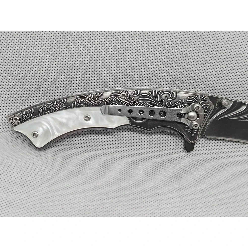 Steel Warrior Pearlex Inlay Spring Assisted Knife 4 5/8 Closed